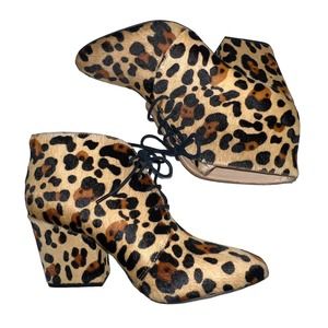 Kate Spade Roger Calf Hair Leather Bootie Size 8.5M Leopard Animal Print Cheetah